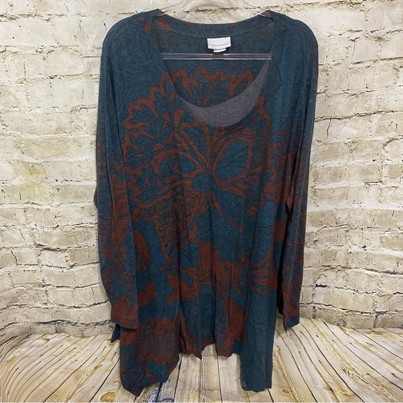 Soft Surroundings Green Floral Print Renaissance Tunic Top - Picture 1 of 5